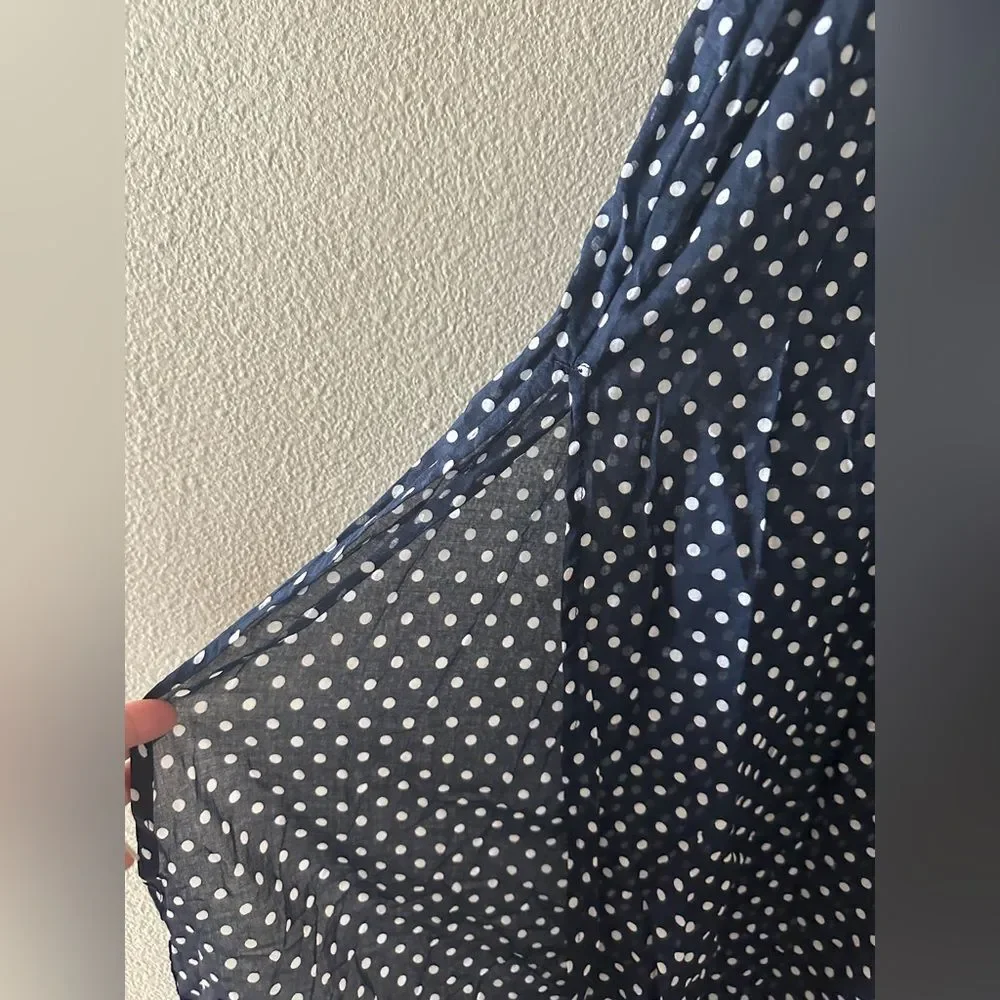 J Crew Beach Navy Polka Dot 100% Cotton Swim Coverup Dress Size L / XL